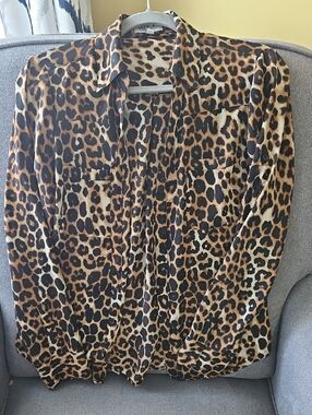 Express Leopard Print Button-Up Shirt - Brown, Black